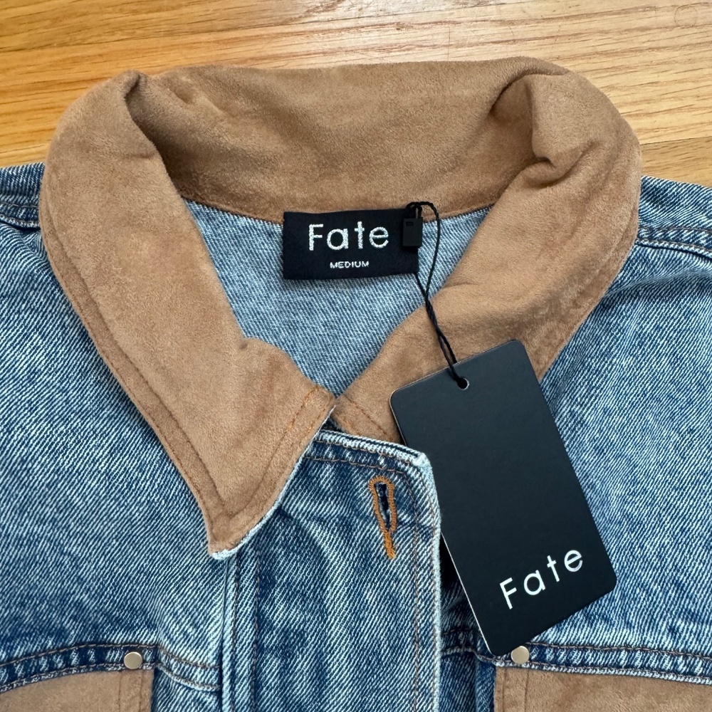 FATE Denim Contrast Faux Suede Zip Up Jacket Size Medium - Picture 5 of 6